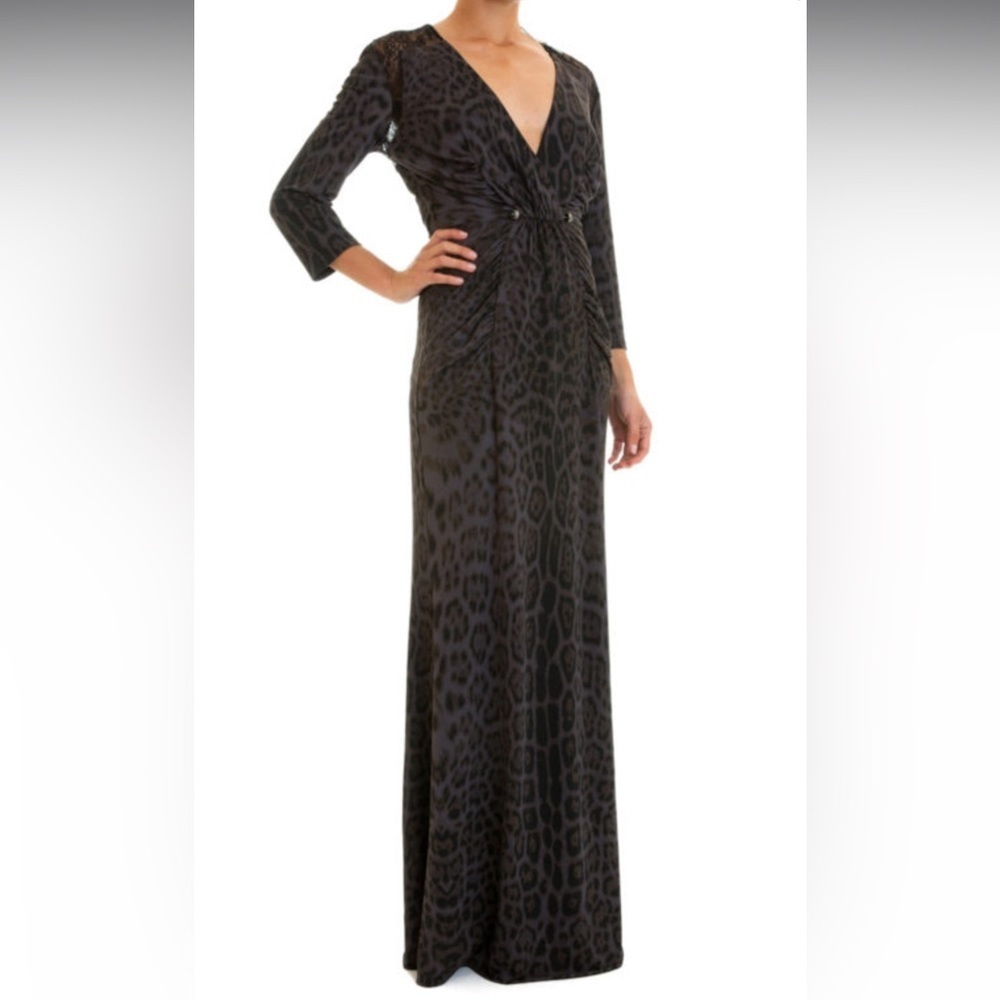 Roberto Cavalli Black Leopard Print Maxi Dress